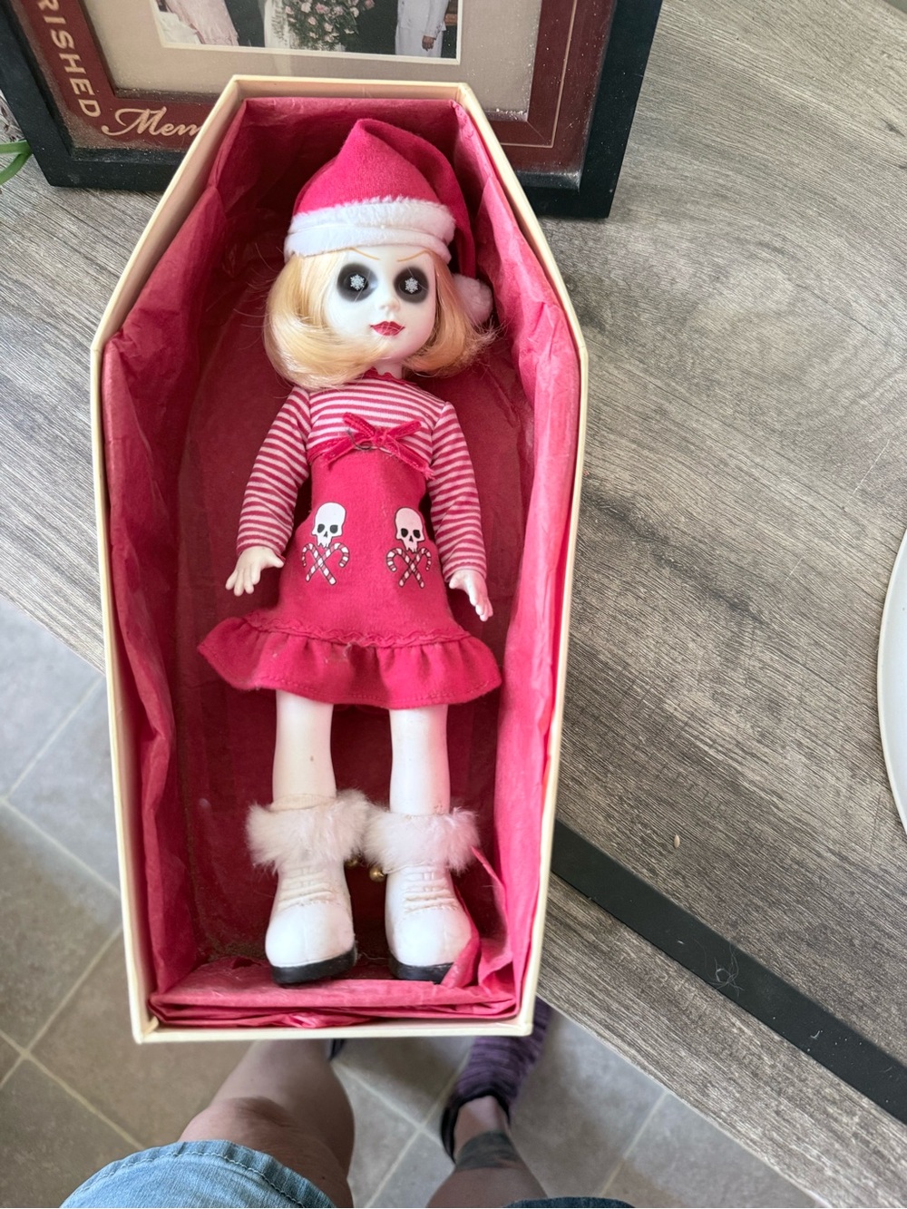 Living Dead Doll Gothic Holiday Doll in Red Dress with Skull Detail